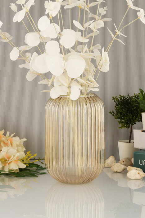 Aberto Design Jarrón de Vidrio Dorado Line D20B